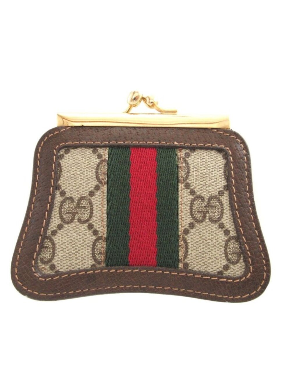 Gucci Vintage Sherry Line Leather Beige Brown Kiss Lock Coin Purse - Picture 2 of 5